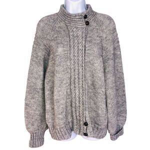 Vintage 80s Stamford Sweater Womens L Gray Cardigan Wool Cable Knit Chunky